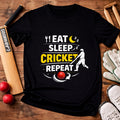 Eat Sleep Cricket Repeat T-Shirt – Cricket Lover Graphic Tee (Black & Navy Blue)