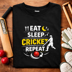 Eat Sleep Cricket Repeat T-Shirt – Cricket Lover Graphic Tee (Black & Navy Blue)