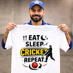 Eat Sleep Cricket Repeat T-Shirt – Cricket Lover Graphic Tee (White)