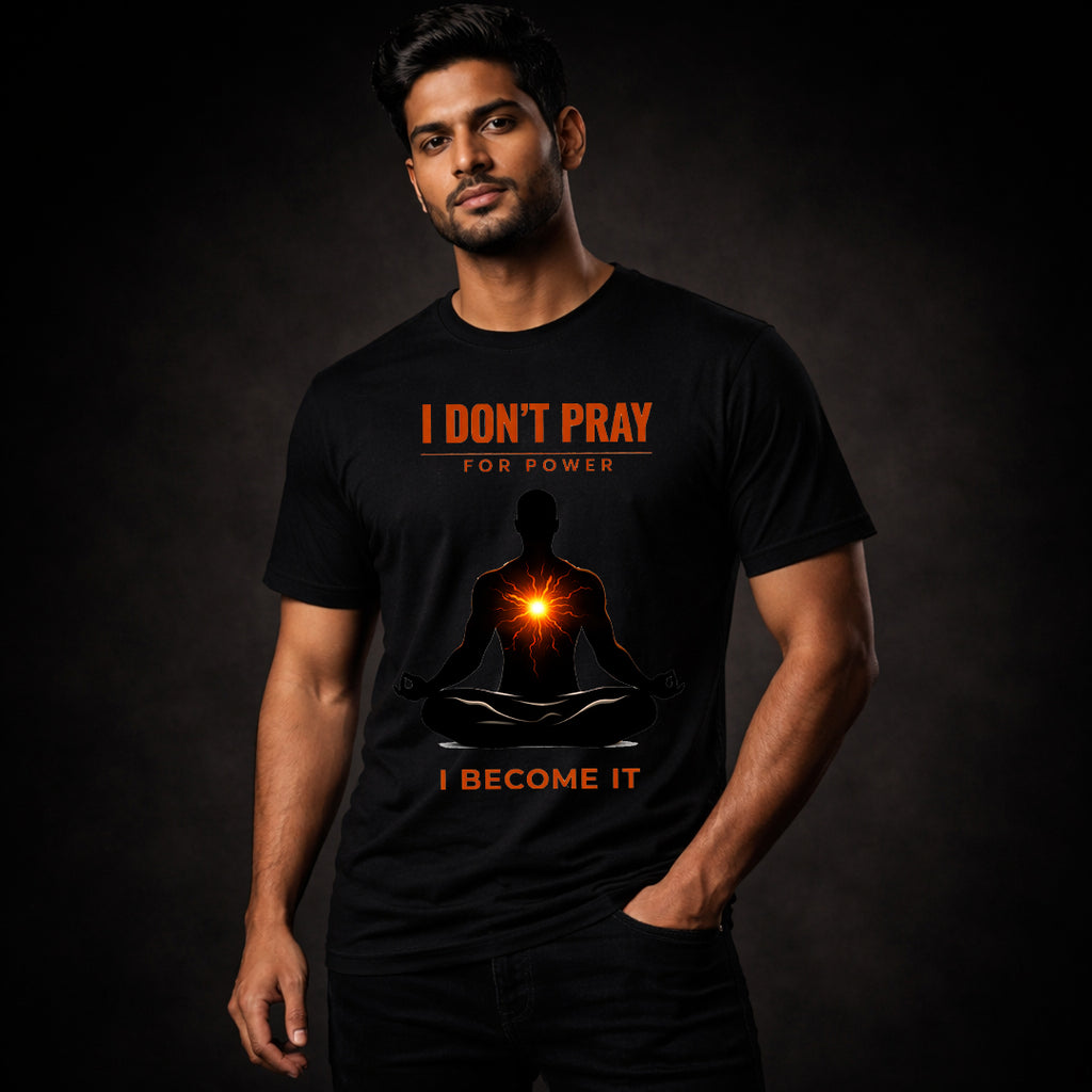 “I Don’t Pray For Power, I Become It – Spiritual Energy Graphic T-Shirt”