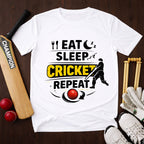 Eat Sleep Cricket Repeat T-Shirt – Cricket Lover Graphic Tee (White)