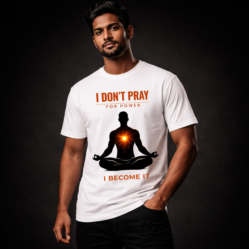 “I Don’t Pray For Power, I Become It – Spiritual Energy Graphic T-Shirt”