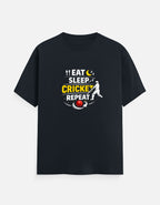 Eat Sleep Cricket Repeat T-Shirt – Cricket Lover Graphic Tee (Black & Navy Blue)