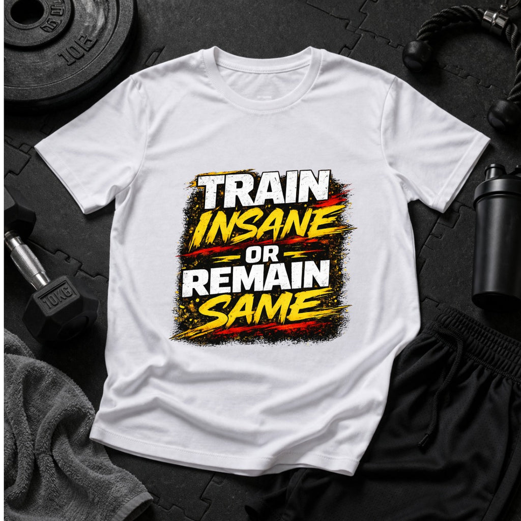 Train Insane or Remain Same T-Shirt – Bold Workout Motivation Gym Tee