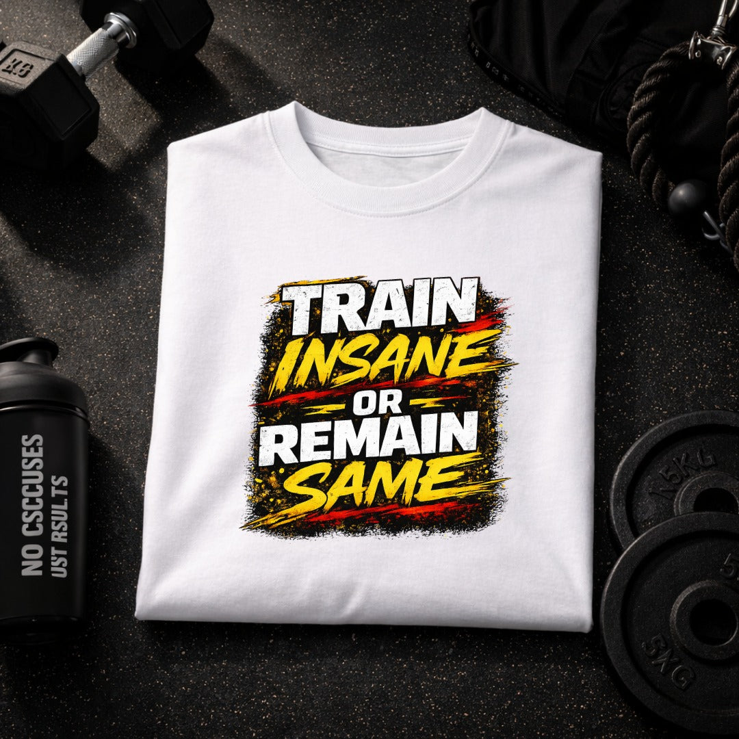 Train Insane or Remain Same T-Shirt – Bold Workout Motivation Gym Tee