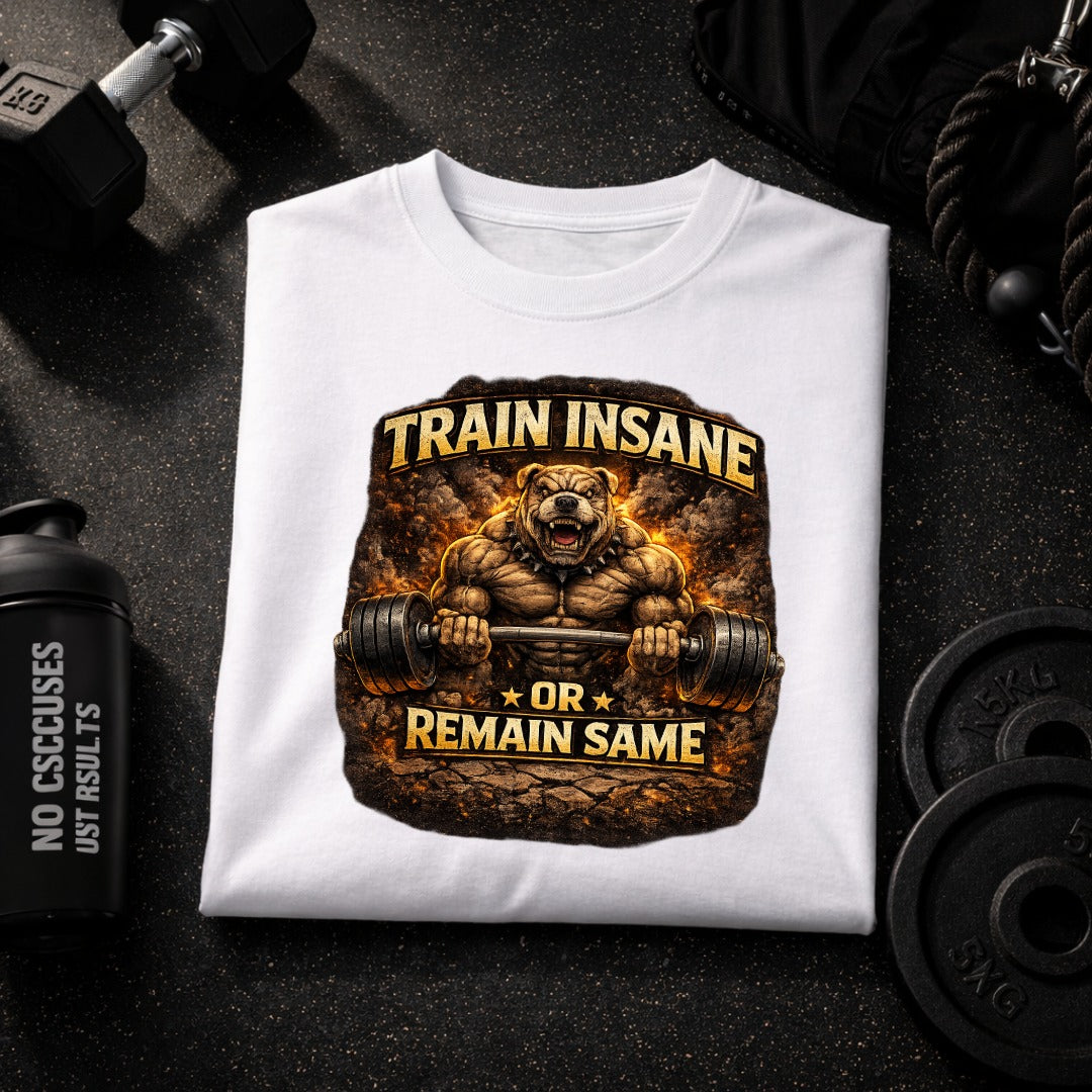 Bulldog Gym T-Shirt – Train Insane Workout Motivation Tee