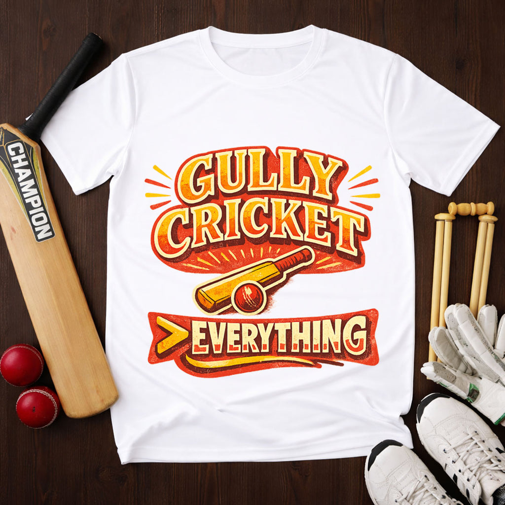 Gully Cricket Is Everything T-Shirt | Street Cricket Vibes | Black & White