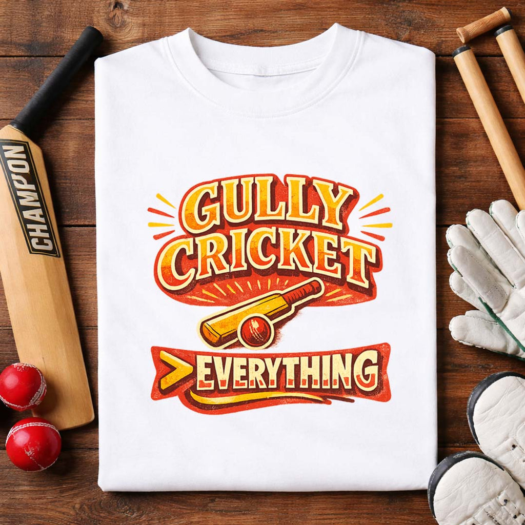 Gully Cricket Is Everything T-Shirt | Street Cricket Vibes | Black & White