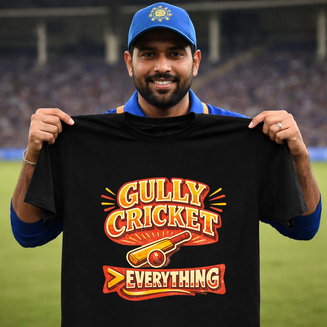 Gully Cricket Is Everything T-Shirt | Street Cricket Vibes | Black & White